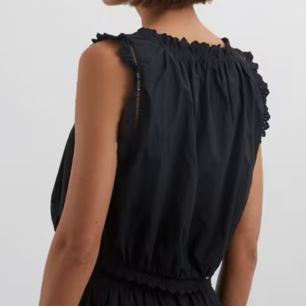 ​DÔEN XL Traveler Top Black Organic Cotton Ruffle Eyelet Blouse - Rare Size! - Picture 6 of 15